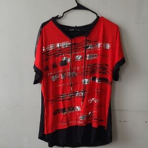 Chic Red and Black Women's Blouse
